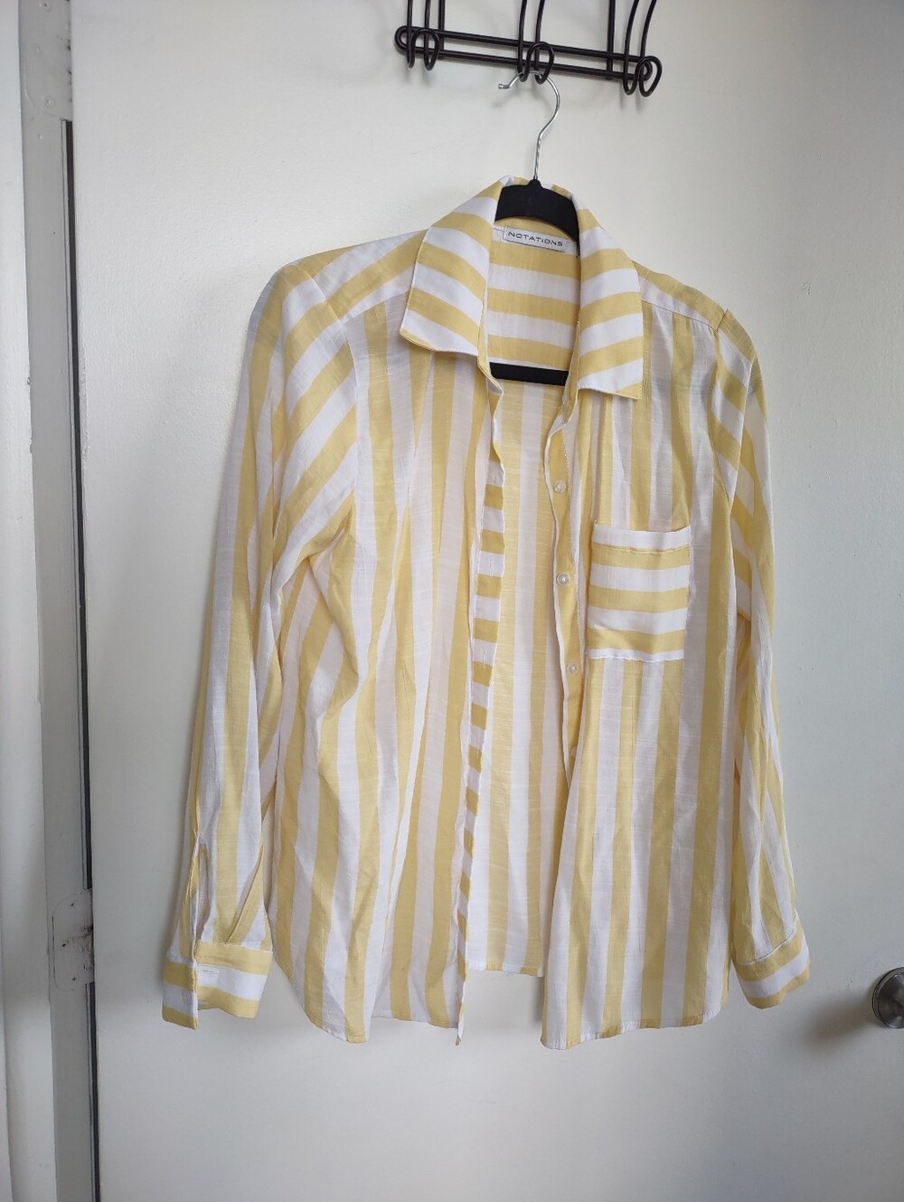 Notations Yellow and White Striped Casual Button-Up Shirt